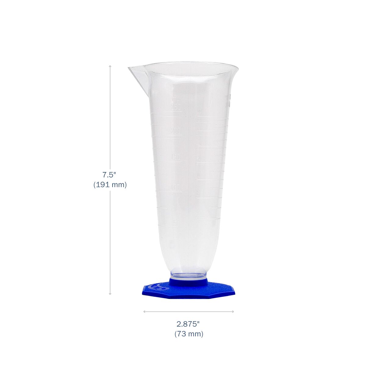 Double-Scale Polymethylpentene Pharmaceutical Graduate 250 mL dimensions