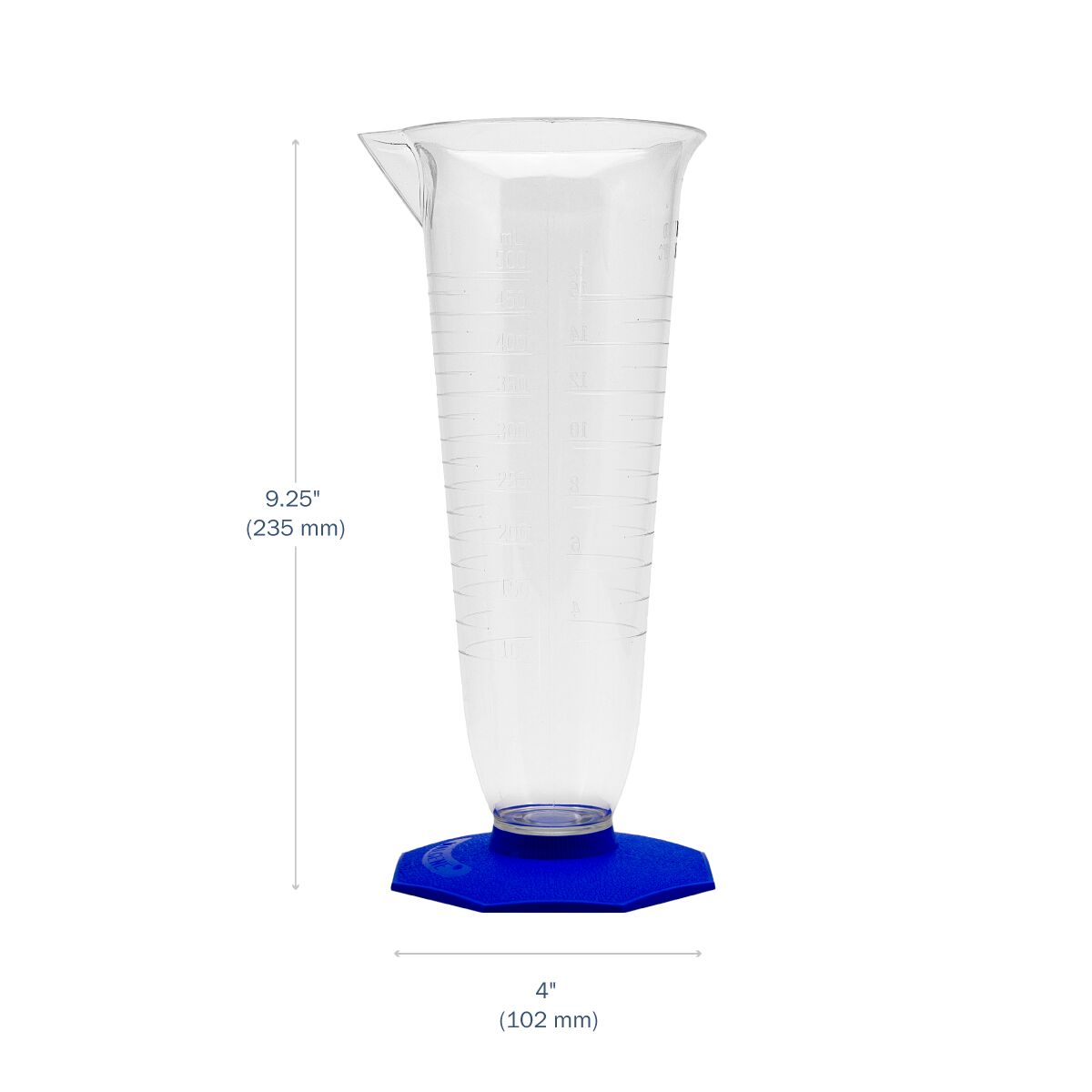 Double-Scale Polymethylpentene Pharmaceutical Graduate 500 mL dimensions