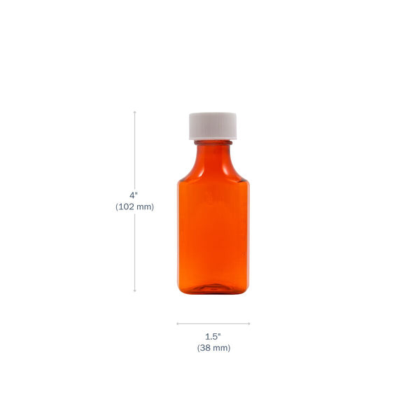 Dimensions of 2 oz amber oval bottle