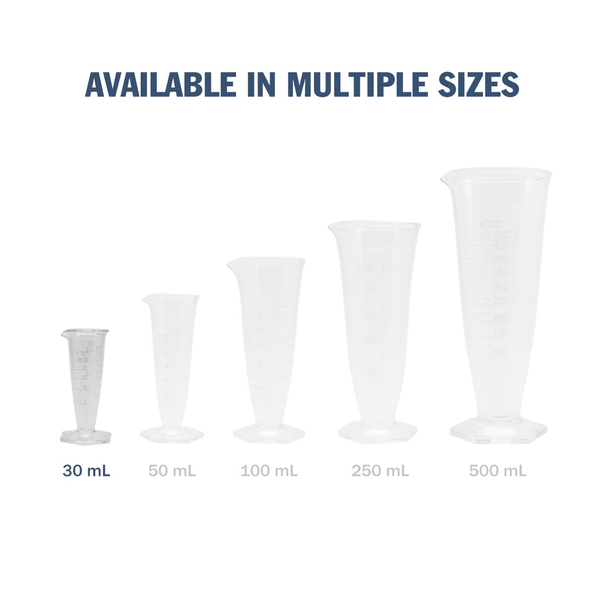 Kimax® Glass Pharmaceutical Dual-Scale Graduates available in multiple sizes - 30 mL