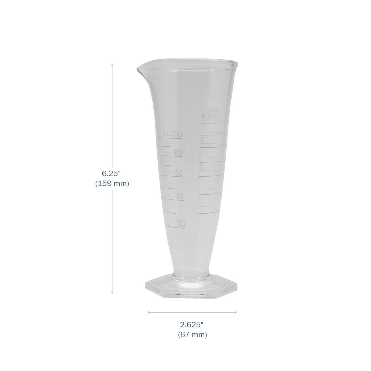 Kimax® Glass Pharmaceutical Dual-Scale Graduates 100 mL dimensions