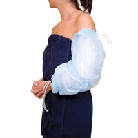 Woman wearing cast shower cover on arm
