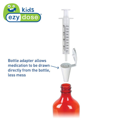 Bottle adapter allows medication to be drawn directly from the bottle, less mess