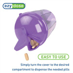 Pill and vitamin organizer is easy to use and dispense pills by turning the cover to the desired compartment
