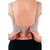 Back of woman wearing grey bra with hook and loop closure