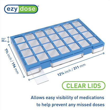 Practidose pill organizer has clear leads which allows easy visibility of medications