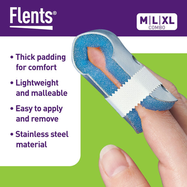 Flents finger splints have thick padding, lightweight, easy to remove and made of stainless steel