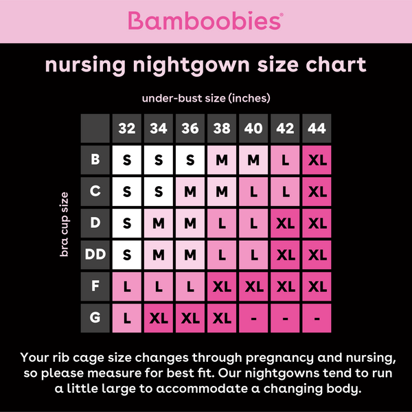 nursing nightgown size chart