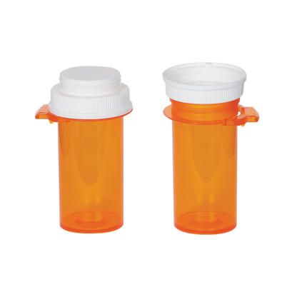 Push-Tab Plastic Vial showing Reversible Cap | Apothecary Products