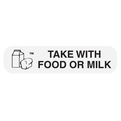 "Take with FOOD/MILK" Medication Label
