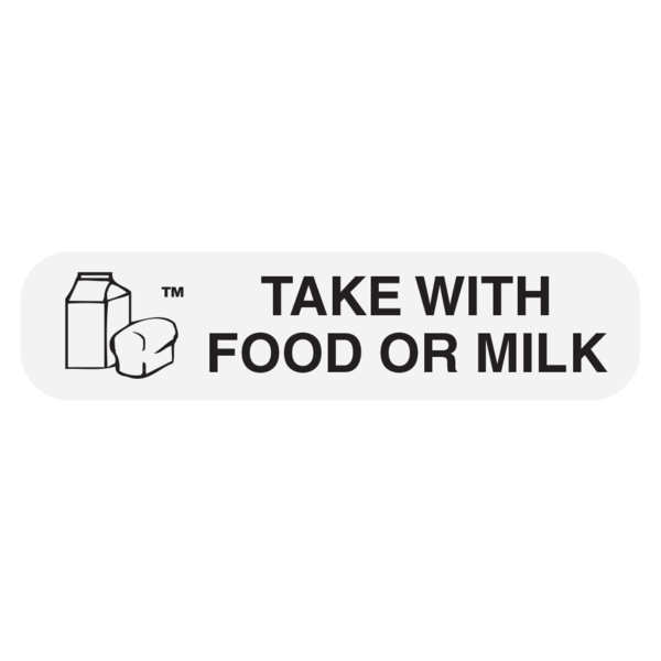 "Take with FOOD/MILK" Medication Label