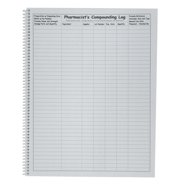 Interior page of Pharmacist's Compounding Tools Log Book