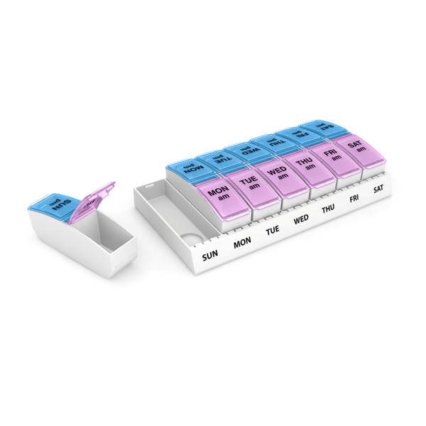 Weekly AM/PM Travel Pill Planner with removable compartments