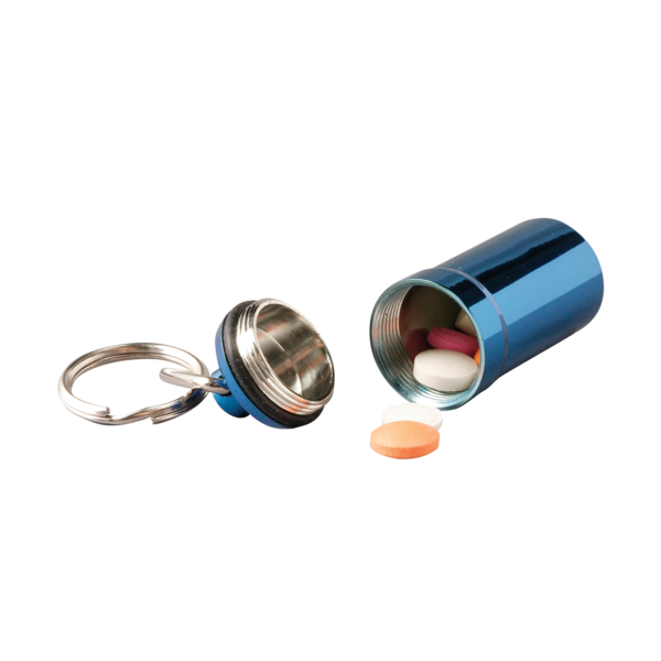Blue Pill Fob with pills inside