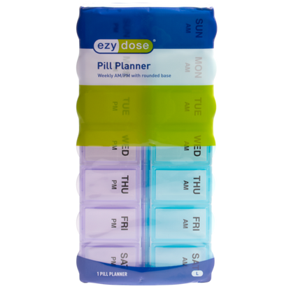 Weekly AM/PM Pill Planner with Removable Lid packaged