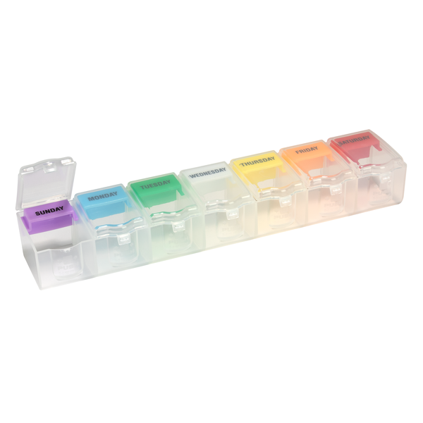 Weekly push 'n pop pill organizer