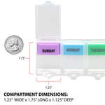 compartment dimensions of the Weekly Universal Push 'n Pop® Pill Planner