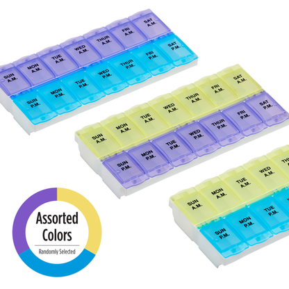 2XL Locking AM/PM Weekly Pill Planner in assorted colors