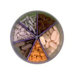vitamin organizer with 6 compartments holding various pills