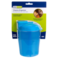 Front packaging of blue pill and vitamin organizer