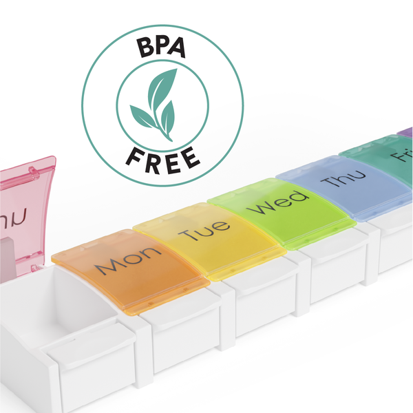 7 day weekly rainbow pill organizer is BPA free