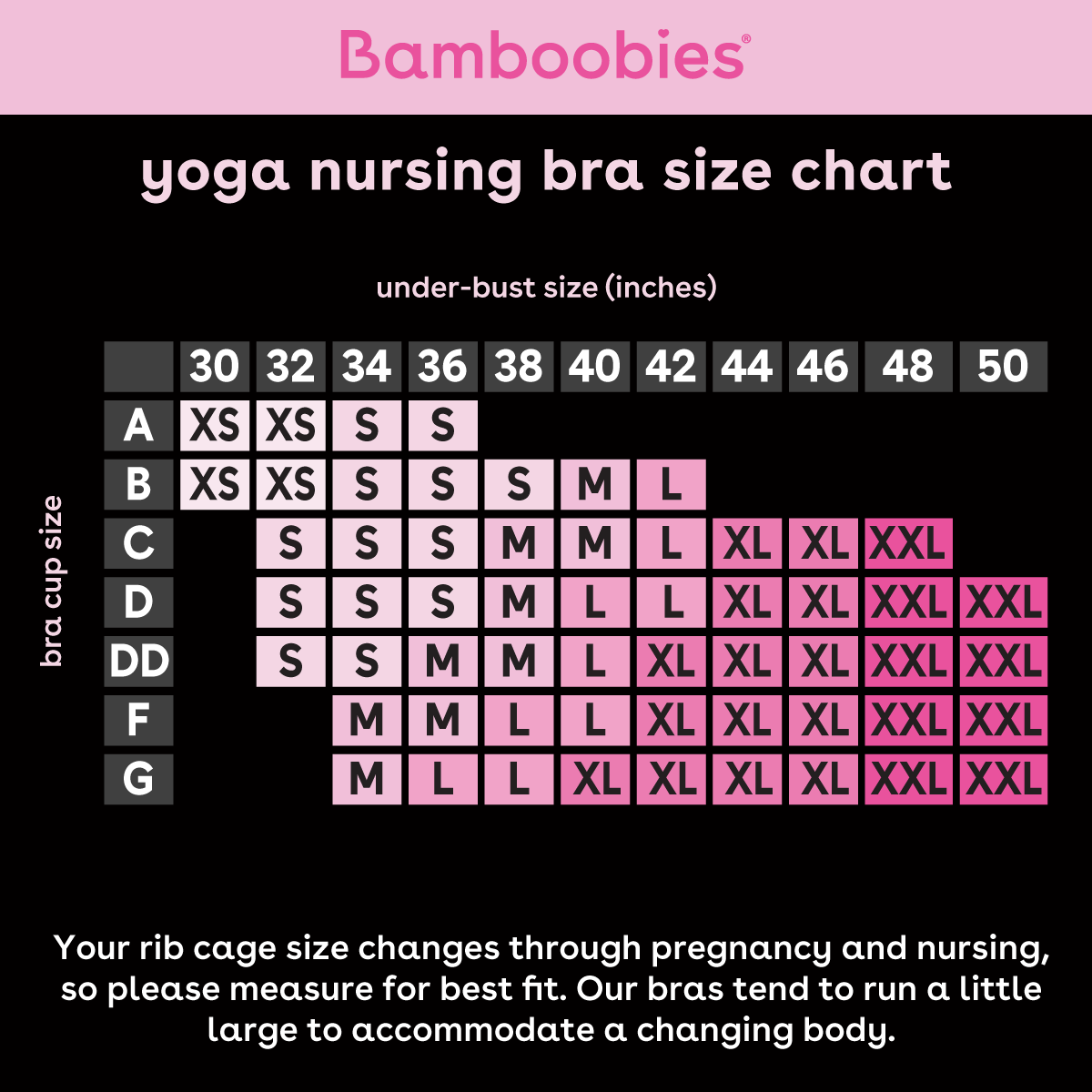 Yoga nursing bra size chart